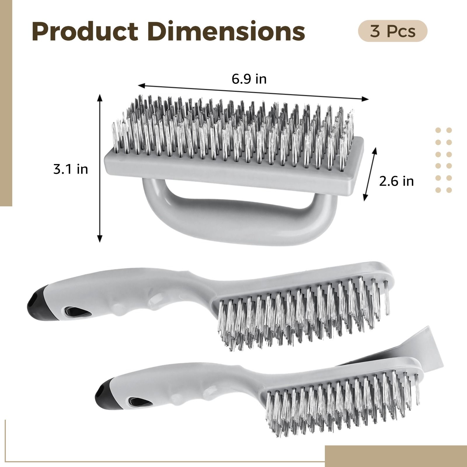 3PCS Stainless Steel Wire Brush Set, Block Wire Brush, Rust Cleaning Brush with Scraper, Welding Slag Removal Tool, Steel Wire Cleaning Brush Set