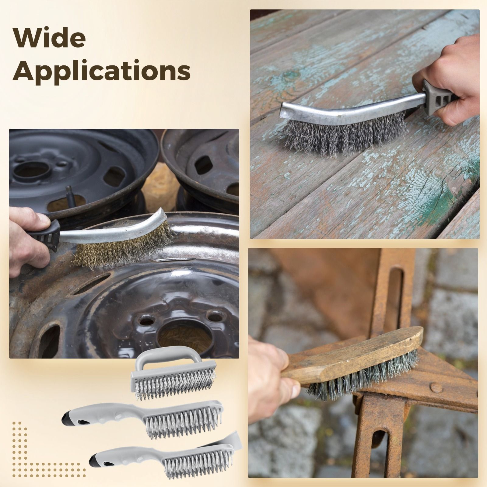 3PCS Stainless Steel Wire Brush Set, Block Wire Brush, Rust Cleaning Brush with Scraper, Welding Slag Removal Tool, Steel Wire Cleaning Brush Set