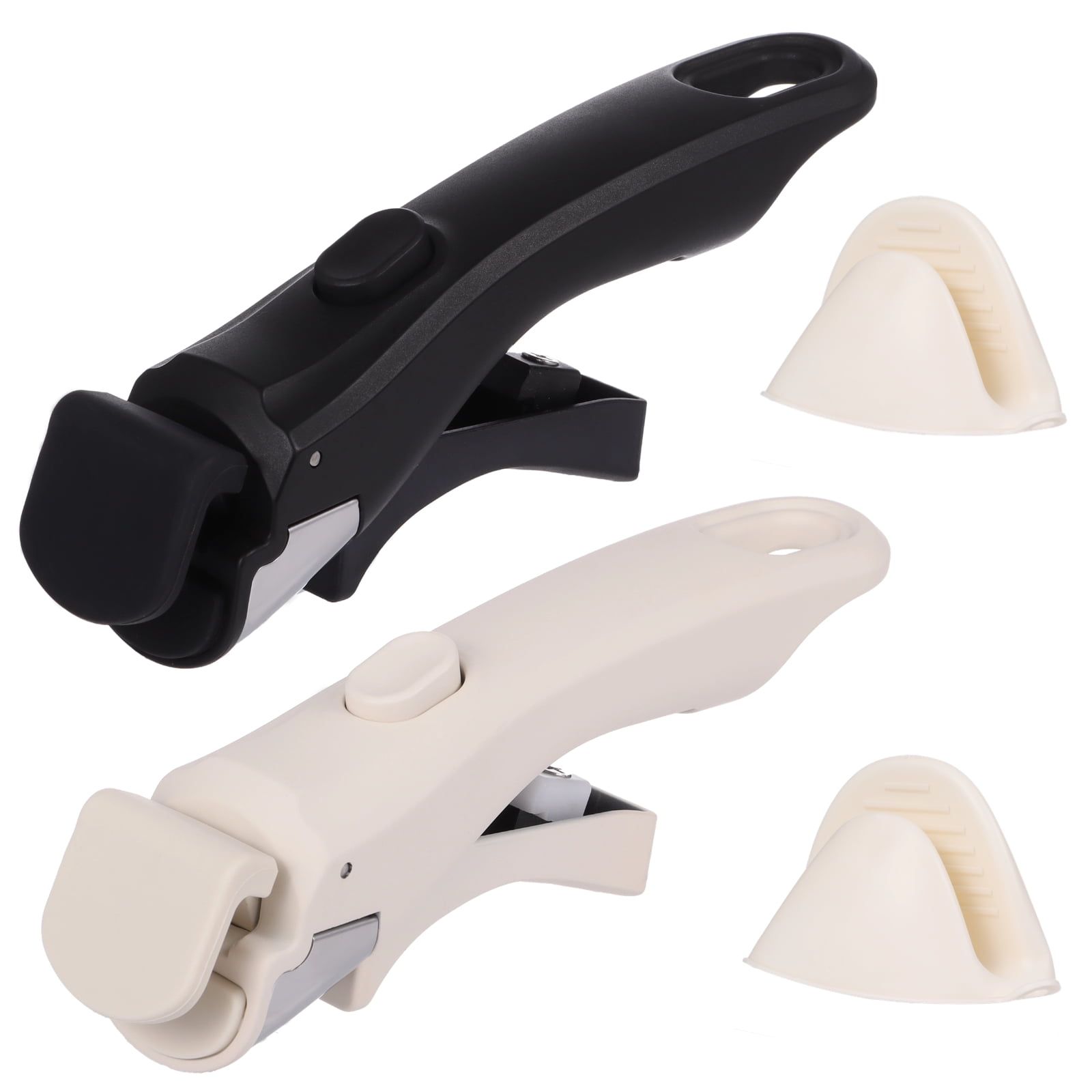 2PCS Removable Pot Handles Set, Universal Pan Handle Replacement with Anti-Scalding Clips, Heat-Resistant Grip, Easy to Clean, Fit for Various Cookware, Beige & Black