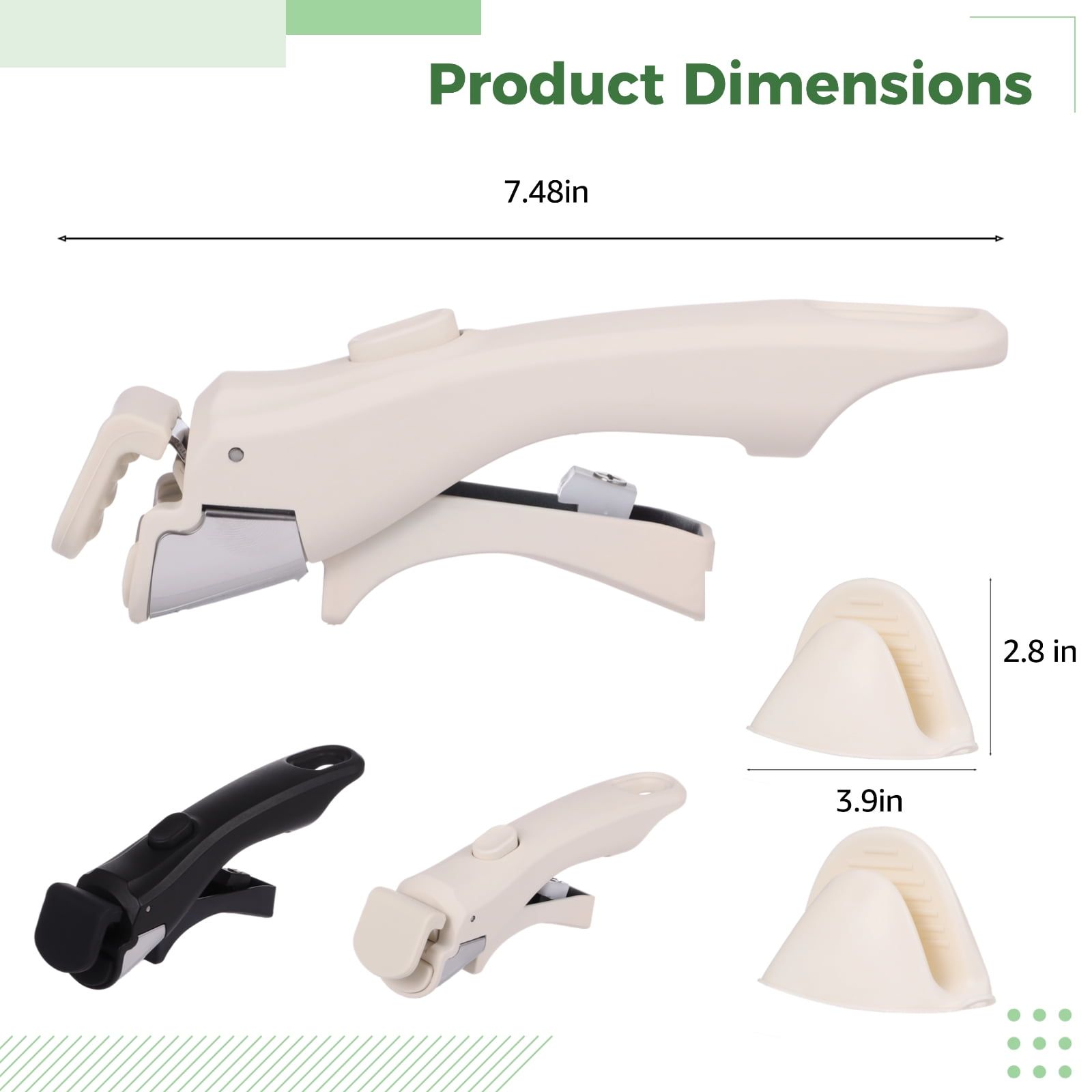2PCS Removable Pot Handles Set, Universal Pan Handle Replacement with Anti-Scalding Clips, Heat-Resistant Grip, Easy to Clean, Fit for Various Cookware, Beige & Black