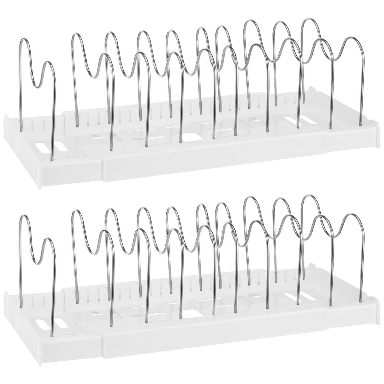Pot and Pan Organizer Expandable Storage Rack Adjustable Dividers 12.6-22.4 x 7.9 x 5.9 in White