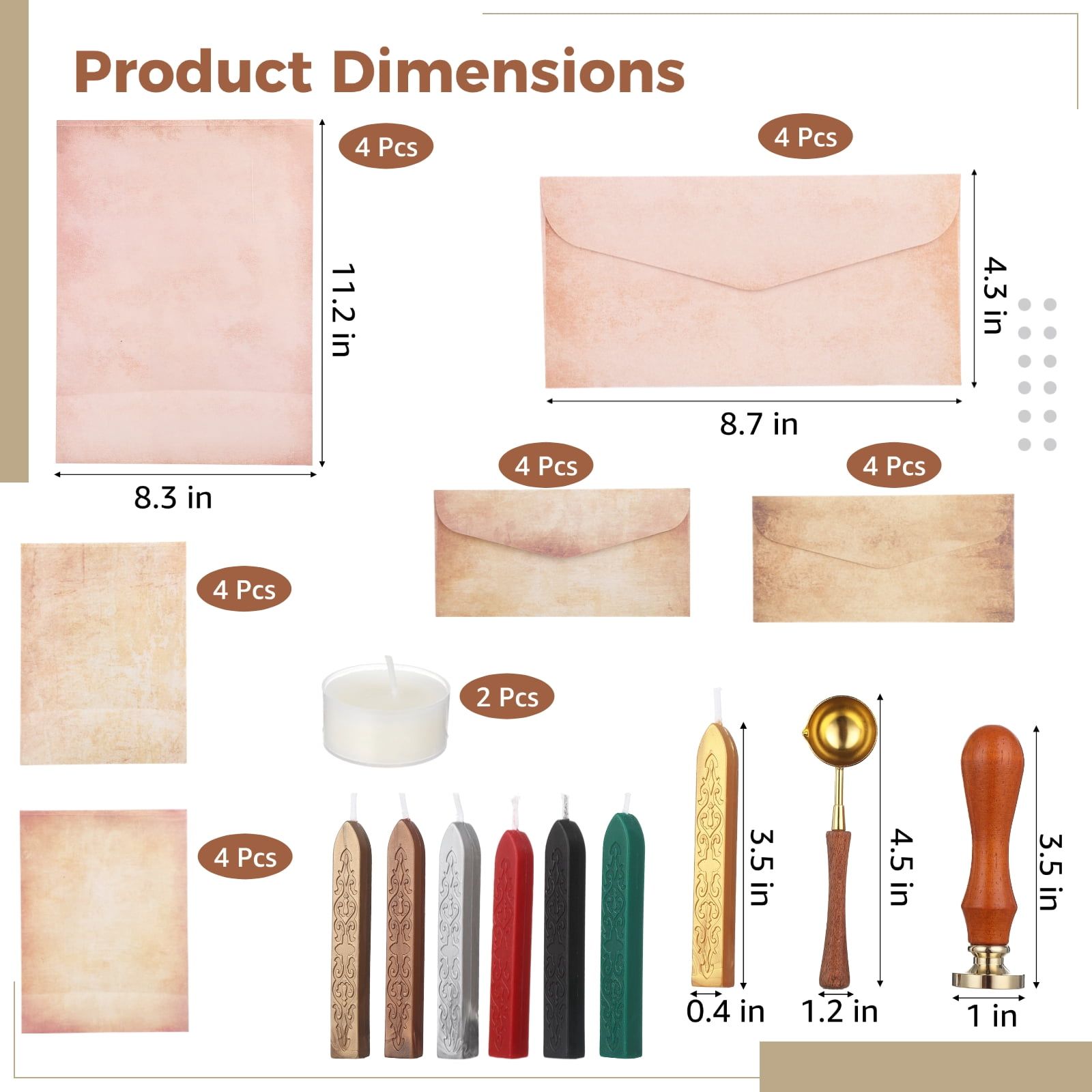 35PCS Vintage Writing Paper Envelope Set, Antique Style Stationery Kit with Wax Seal Stamp Sticks Spoon Tea Candles for Letters Wedding Festival Invitations Present Package DIY Crafts