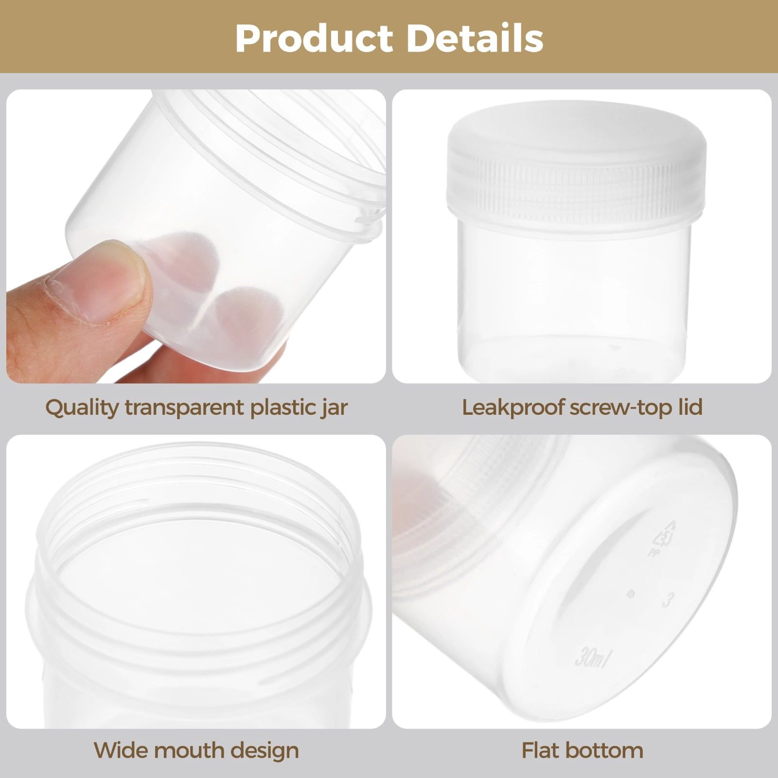 100PCS Plastic Jars with Lids, 1oz Small Plastic Containers, Transparent Sample Containers, Portable Refillable Empty Cosmetic Jars for Lotion, Creams, Rhinestones, Samples, Travel Organization