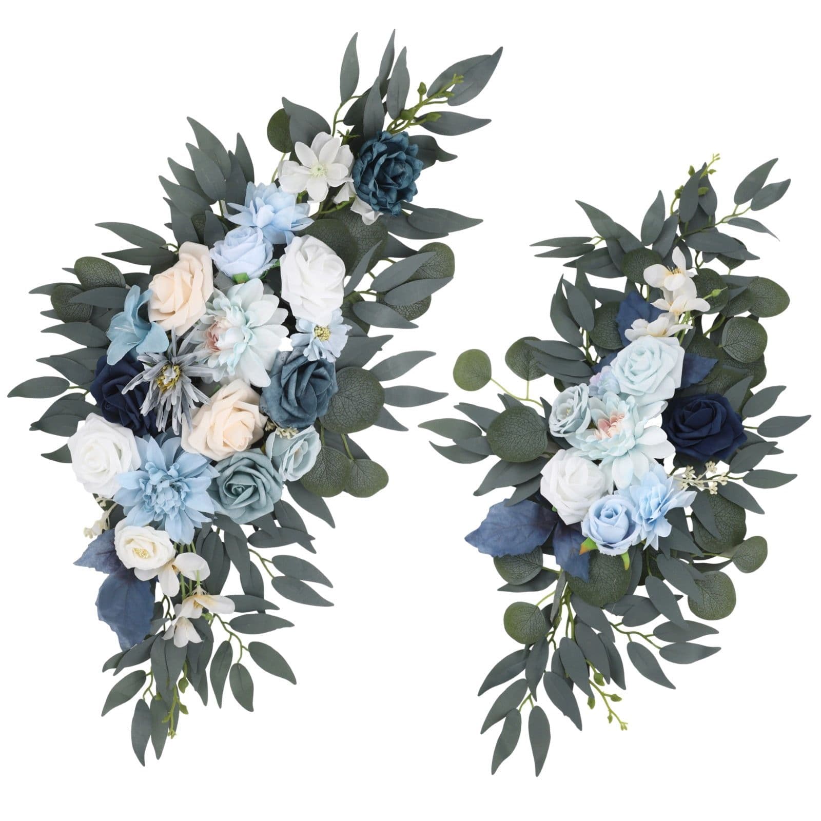 2PCS Artificial Floral Garlands Kit Blue and White Floral Swag Arrangement Large and Small Size for Wedding Arch Decoration