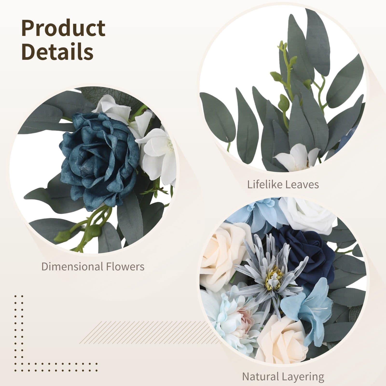 2PCS Artificial Floral Garlands Kit Blue and White Floral Swag Arrangement Large and Small Size for Wedding Arch Decoration