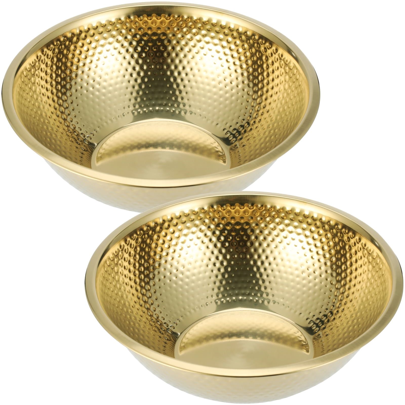 2PCS Golden Hammered Stainless Steel Salad Bowls, Large Round Mixing Bowls 12.8 x 4.3 in, Decorative Metal Serving Container for Fruit Salad Snacks Dessert Kitchen and Party Use