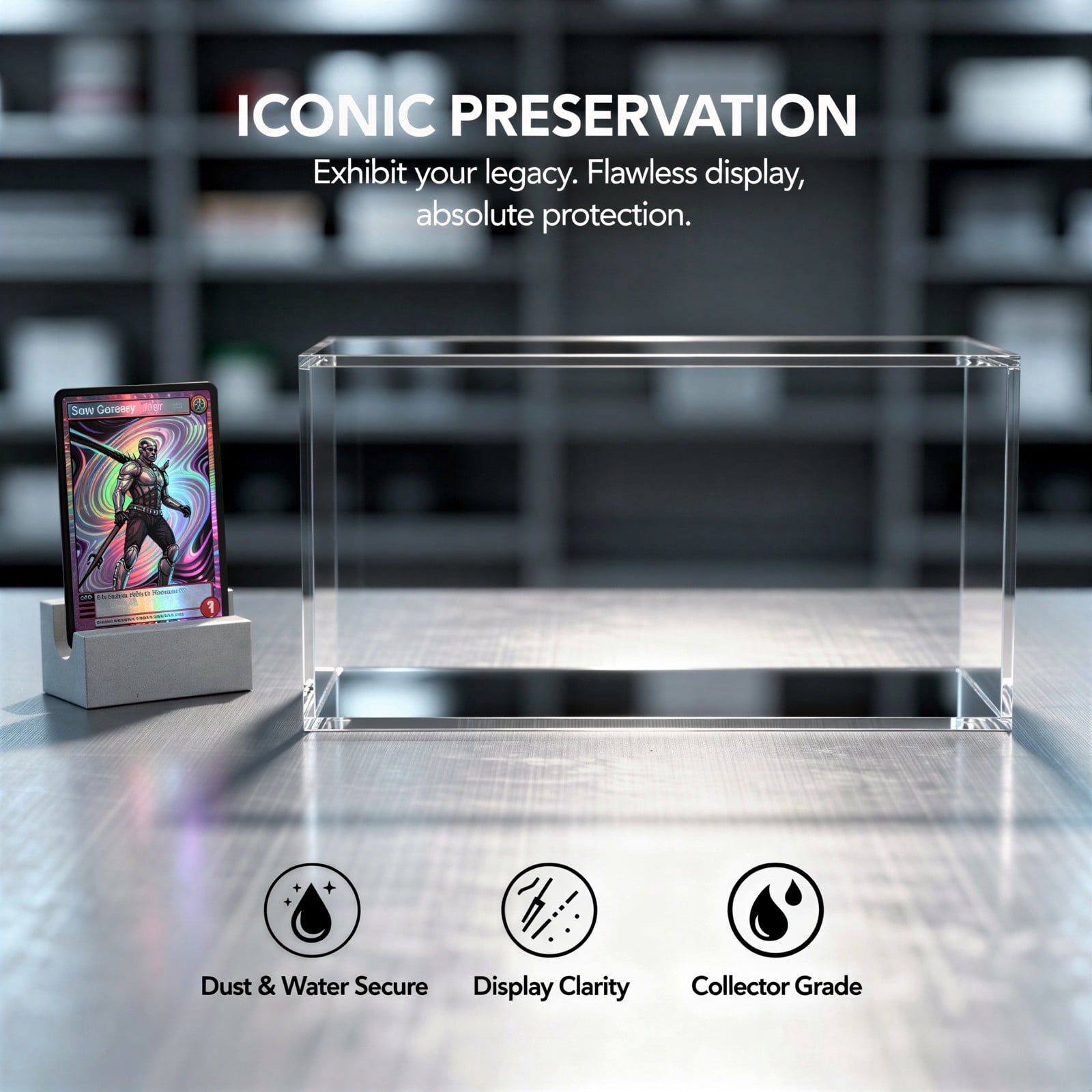 SPC Protector Case, Acrylic Display Case with Metal-gripping Lid, Clear Dustproof & Waterproof Collectible Storage Box, Compatible with Super-Premium Collection Box