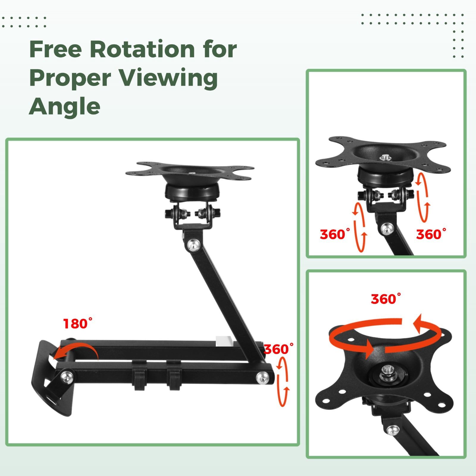 Wall Bracket for 15" to 28" Monitors, Adjustable Mounting Bracket with 3.5" to 16.5" Extension, Rotate 360 Degrees, Tilt up and down, Swivel Side to Side