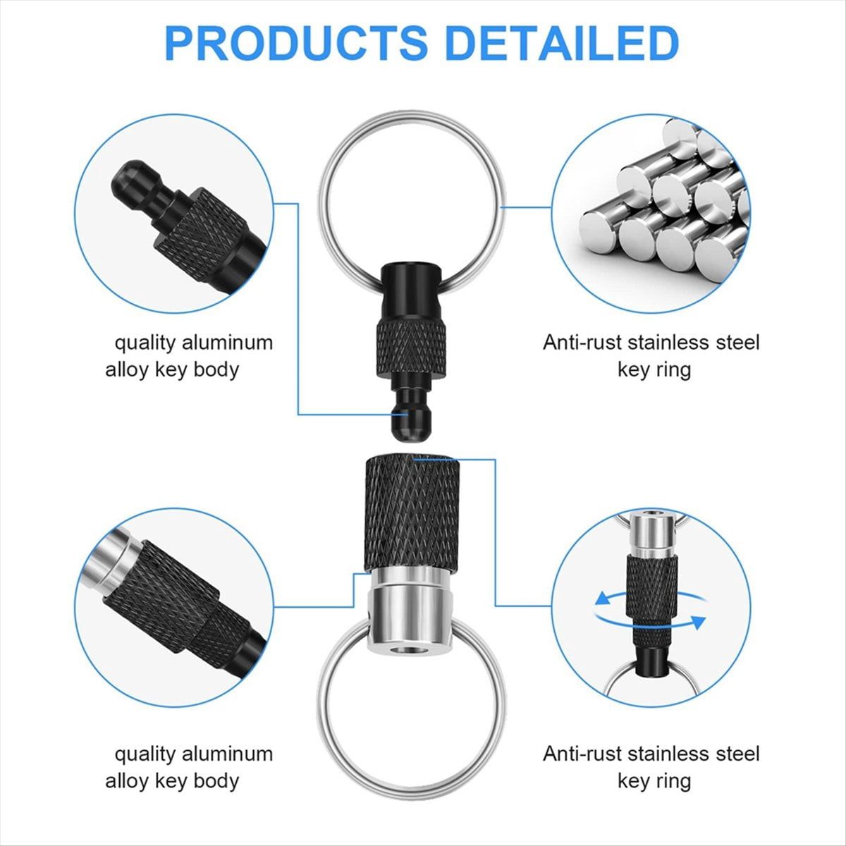 7pcs Quick Release Detachable Keychain, Double Rings Pull Apart Keychain, Spring Split Snap Seperate Keychain