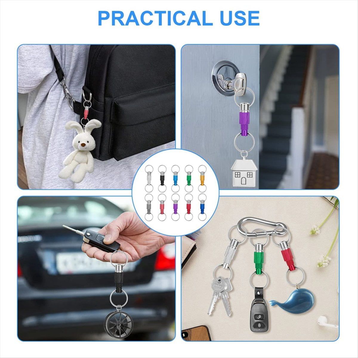 7pcs Quick Release Detachable Keychain, Double Rings Pull Apart Keychain, Spring Split Snap Seperate Keychain