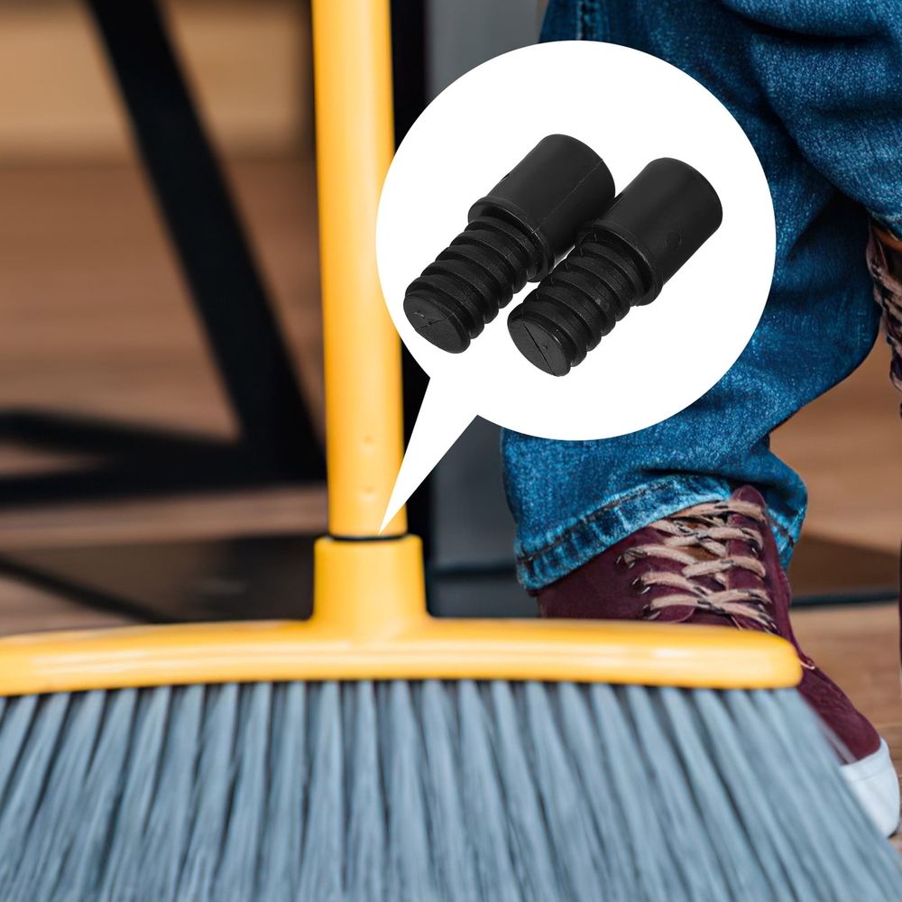2- Black Broom Handle Connector Replacement Grip for Mop, Dustpan, and Clothesline Poles