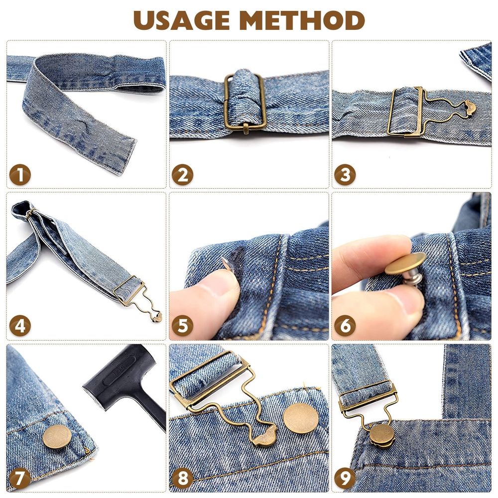 10 Metal Adjustable Slide Buckle Overall Braces Buckles for Men Women Trousers Jeans Overalls