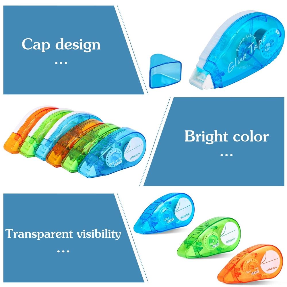 6 Pcs Double Sided Scrap Tape Roller - 20ft Tape Runner for Crafts,Scrap,Gift Wrapp