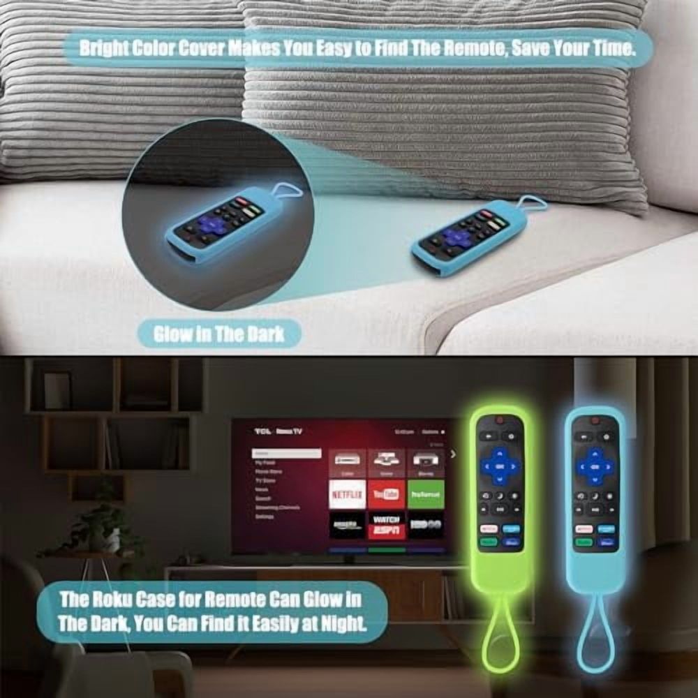 2-piece set - Silicone remote control set - Sleeve leather smart TV control replacement set - Night light (green blue)