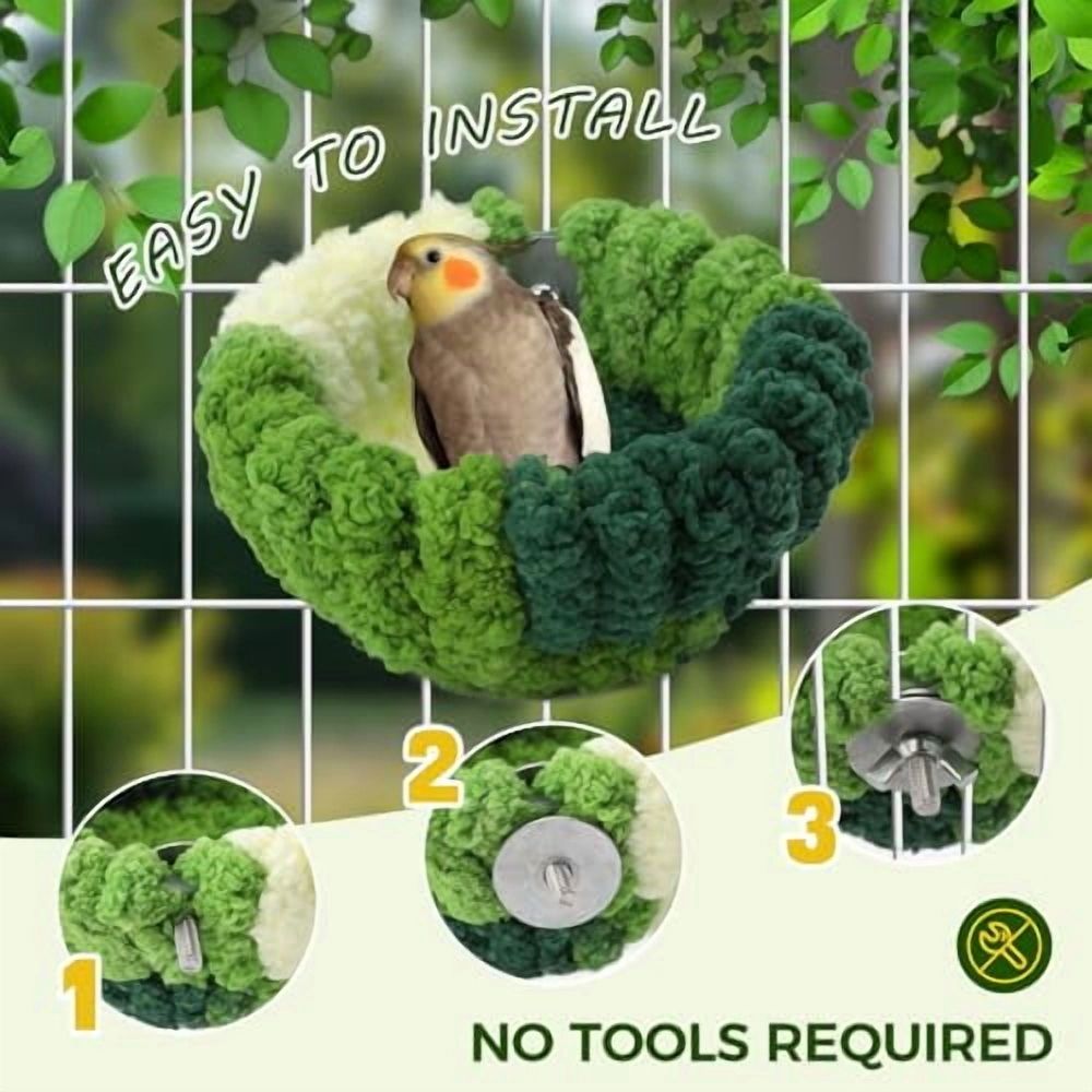 Bird Nest for Cage,Plush Hanging Bird Bed for Parakeet,Breeding Bird House for Conure,Budgie,Cockatiel,Lovebird,Canary,Finch,Hamster,Small Pets,Warm Nest (Green,S)