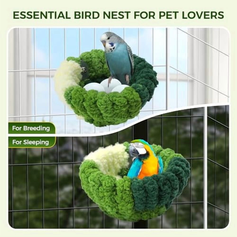 Bird Nest for Cage,Plush Hanging Bird Bed for Parakeet,Breeding Bird House for Conure,Budgie,Cockatiel,Lovebird,Canary,Finch,Hamster,Small Pets,Warm Nest (Green,S)