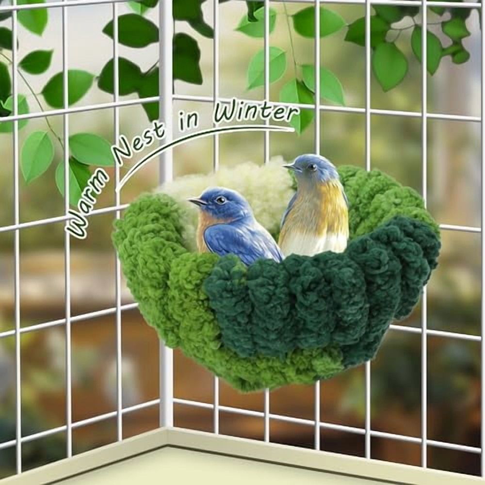 Bird Nest for Cage,Plush Hanging Bird Bed for Parakeet,Breeding Bird House for Conure,Budgie,Cockatiel,Lovebird,Canary,Finch,Hamster,Small Pets,Warm Nest (Green,S)