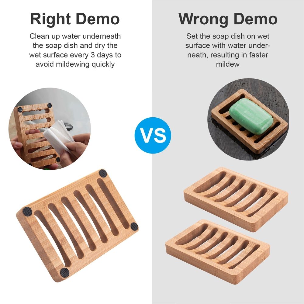 Soap Holder Soap Dish, Bamboo Soap Dish, 2 Pack Wood Soap Holder, Bar Soap Holder for Shower, Soap Tray Self Draining, Soap Saver for Shower, Bathroom, Kitchen, Home(Natural Color)