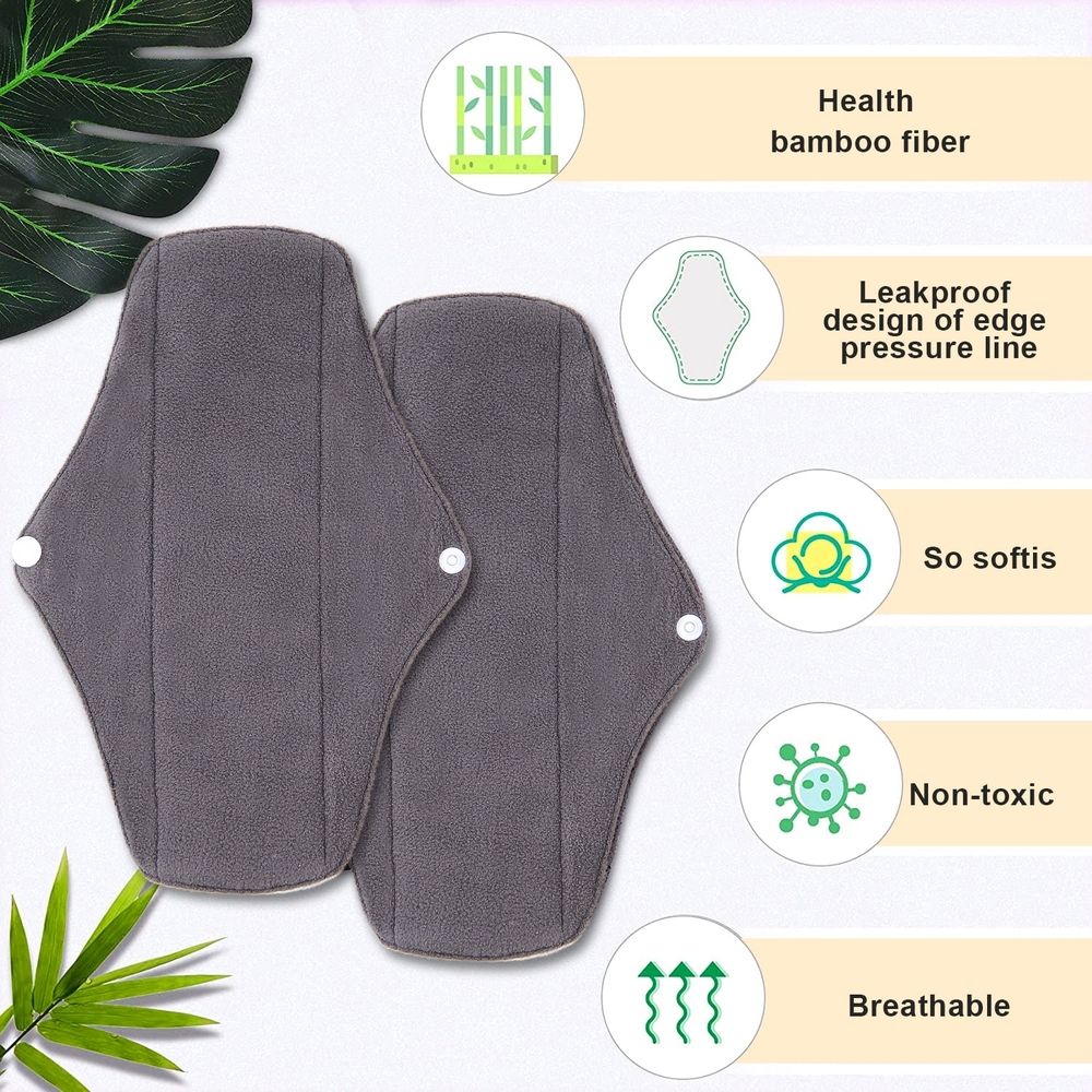 6 in 1 Reusable Menstrual Pads,5 PCs Sanitary Pad Set with Wings Waterproof Washable Sanitary Menstrual Cloth Pads Panty Liners for Women