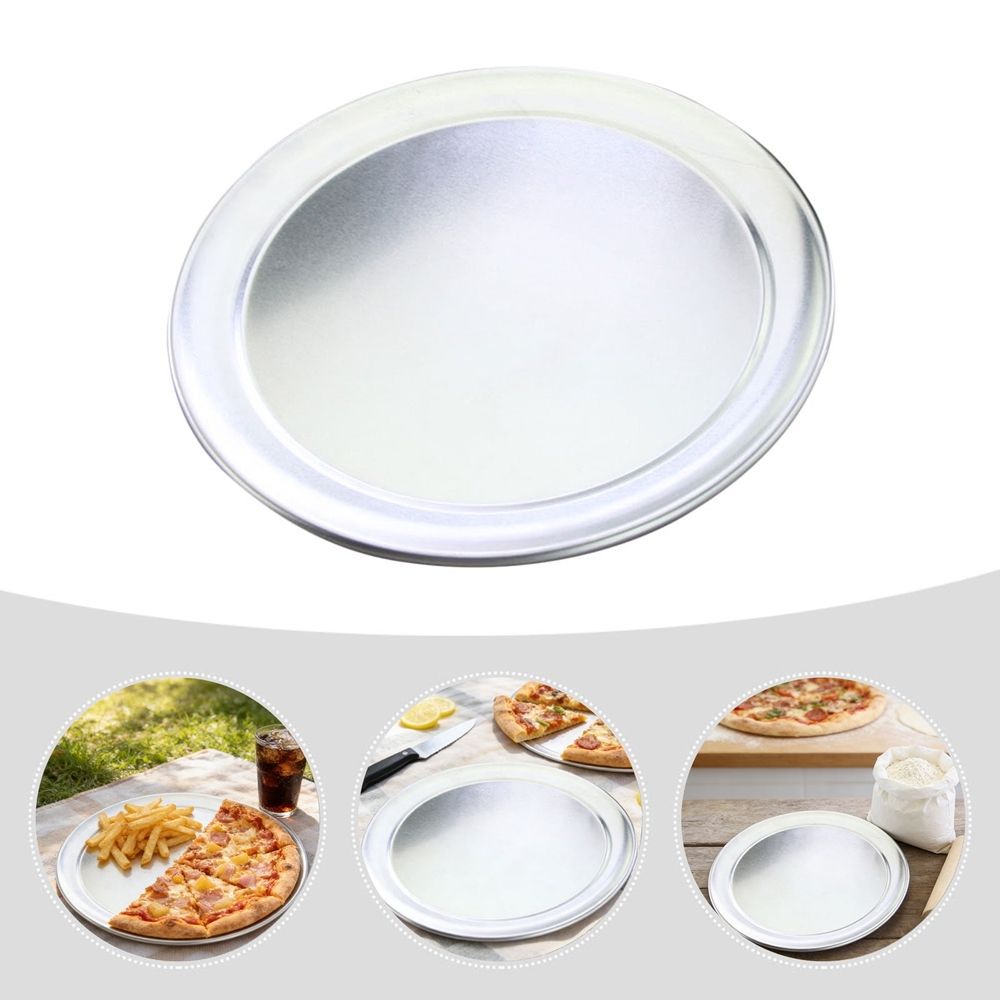 Reusable Plated Silver Baking Pan for Pizza Kitchen Multi Purpose Round Shaped Tray