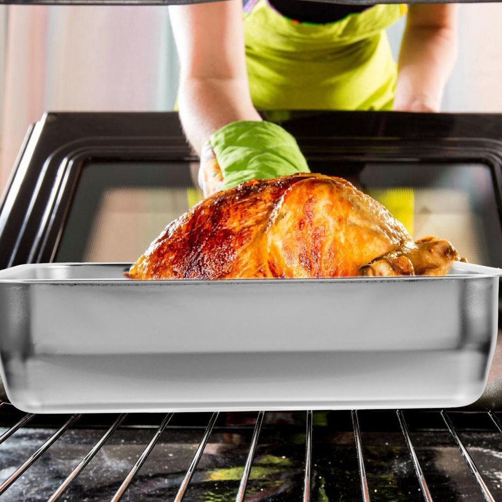 Elegant Stainless Steel Roasting Pan, Plated Silver, Perfect for Grilling At Home