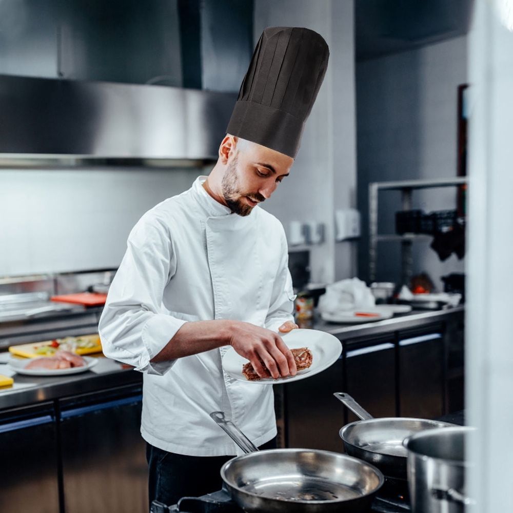 20Pcs Disposable Chef Hat Black Practical Soft Paper Design for Kitchen