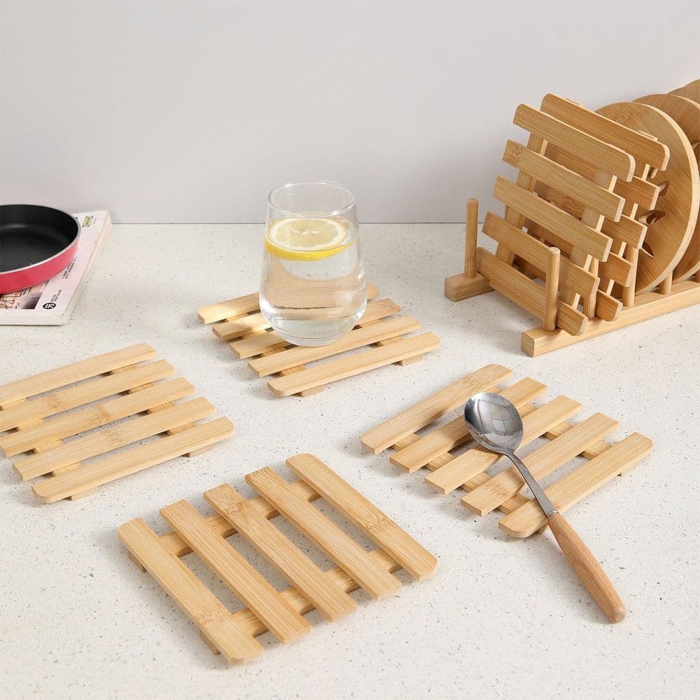 Wood Trivet Natural Wood Heat Insulation Mat Set 5 Piece