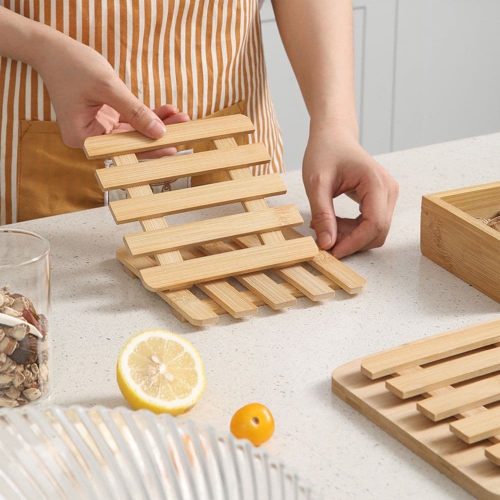Wood Trivet Natural Wood Heat Insulation Mat Set 5 Piece