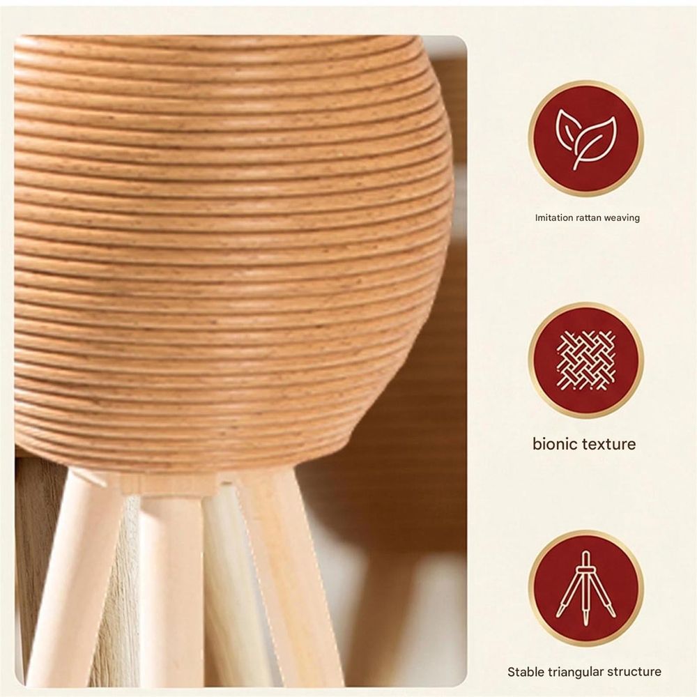 Wicker Plant Stand, Mini Rattan Woven Plant Stand with Wooden Legs for Indoor Plants, Light Brown Basket Plants Holder for Home Office Cafe Decorations