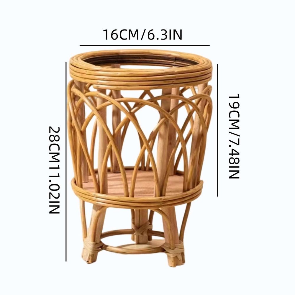 Boho Rattan Plant Stand, Wicker Planter Shelf for Multiple Plants, Mid Century Modern Wooden Flower Pot Holder with Stand, Farmhouse Home Decor for Living Room