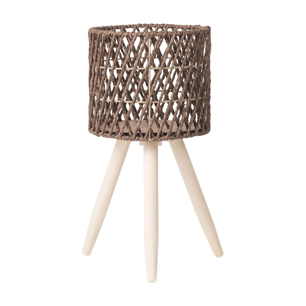 Boho Rattan Plant Stand, Handwoven Elevated Wicker Plant Baskets for Indoor Plants, Modern Wooden Planter Holder with Tripod Legs, Farmhouse Home Decor