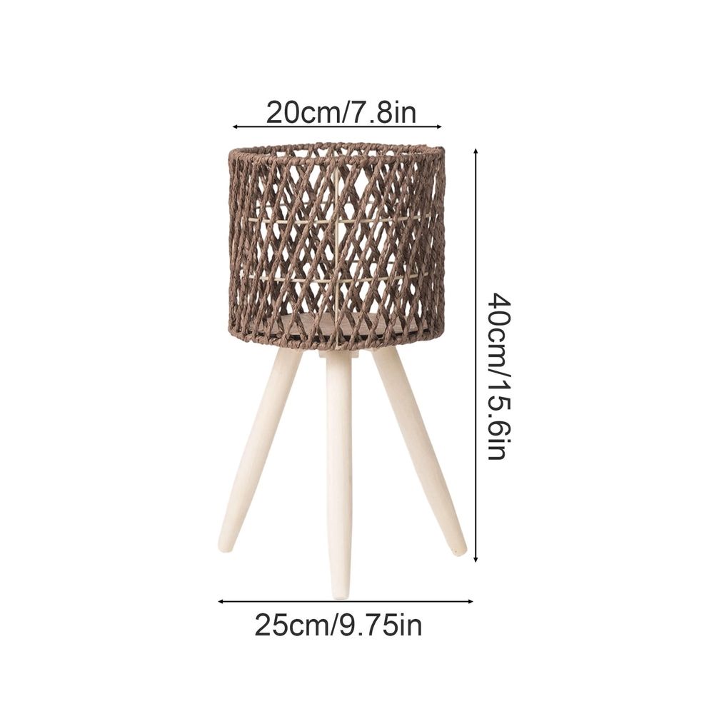 Boho Rattan Plant Stand, Handwoven Elevated Wicker Plant Baskets for Indoor Plants, Modern Wooden Planter Holder with Tripod Legs, Farmhouse Home Decor