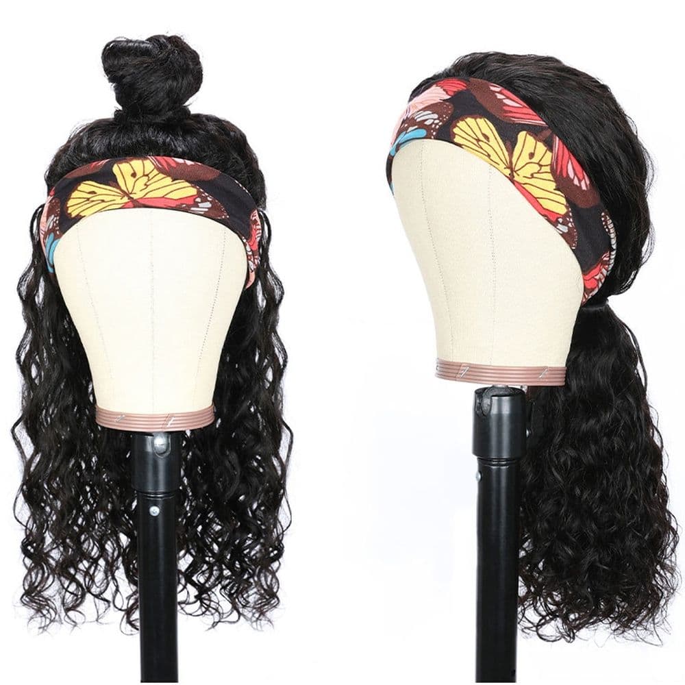 Curly Human Hair Headband Wig Glueless None Lace Front Wig for Black Women