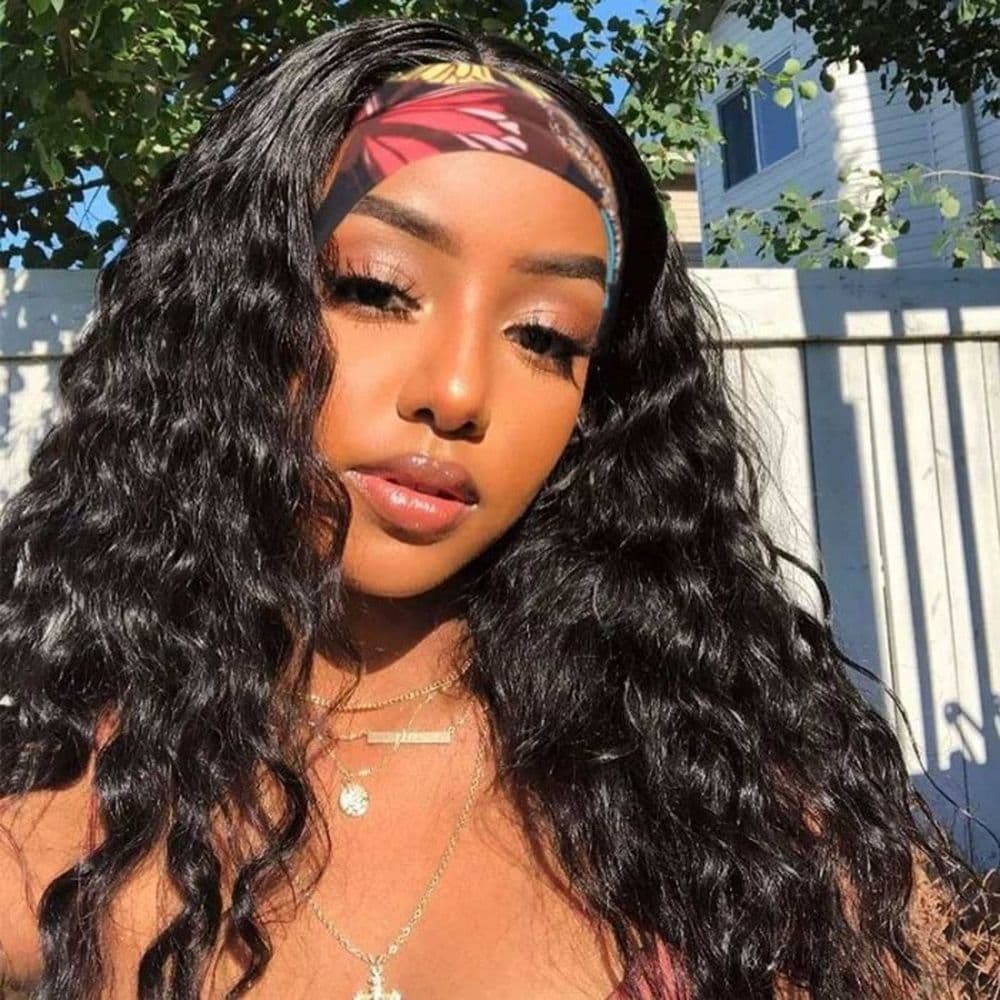 Curly Human Hair Headband Wig Glueless None Lace Front Wig for Black Women