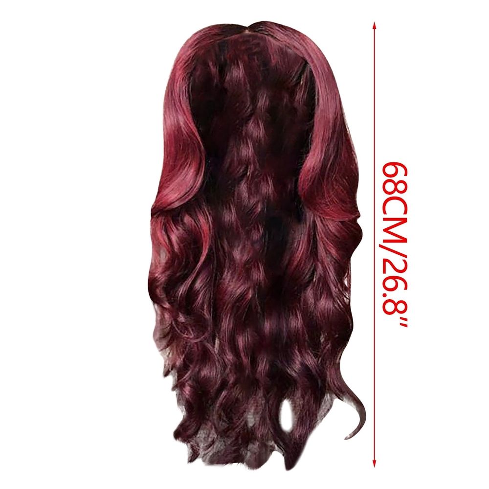 Wig Women's Wine Red Long Curly Hair Large Wig Headcover