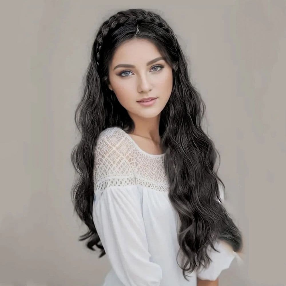 26inch Long Curls Hairpiece Headband Wig Synthetic Cover Wig Natural Curls Half Wig Braid Hair Accessories