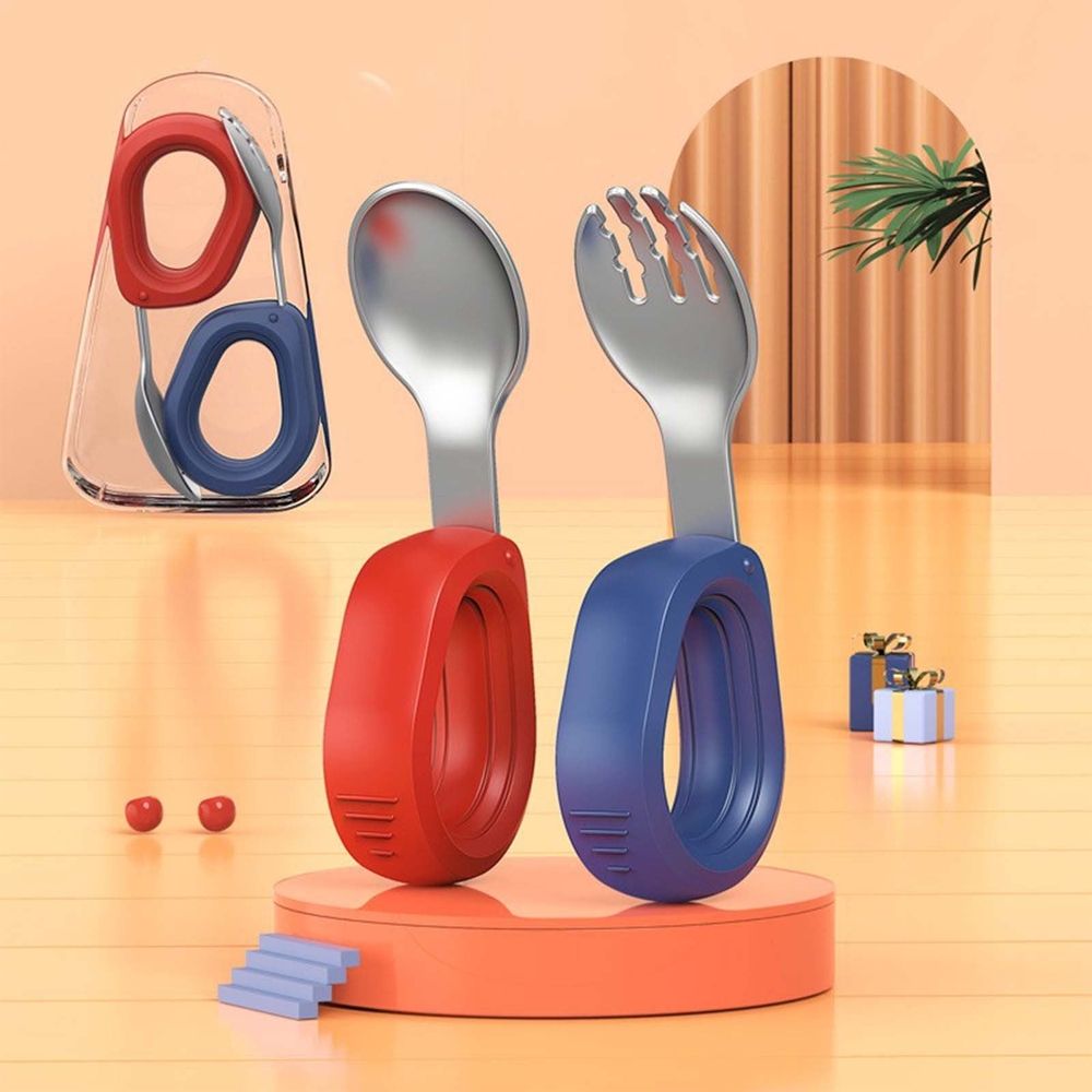 Baby Self Feeding Training Spoon And Fork Set, Cute Circle Toddler Training Utensils, Silicone Tableware Set Spoons Fork, Baby Eating Essentials