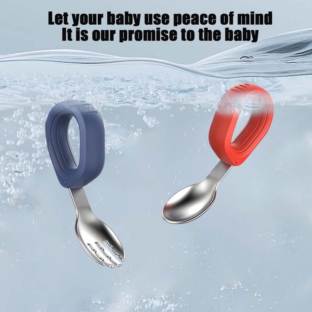 Baby Self Feeding Training Spoon And Fork Set, Cute Circle Toddler Training Utensils, Silicone Tableware Set Spoons Fork, Baby Eating Essentials