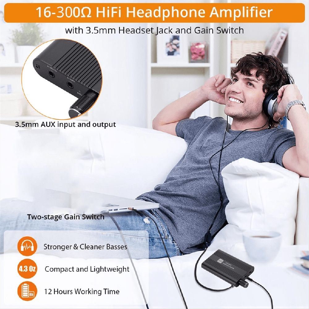 HiFi Headphone Amplifier Mini 16-300Ω Earphone Amp 3.5mm AUX Audio