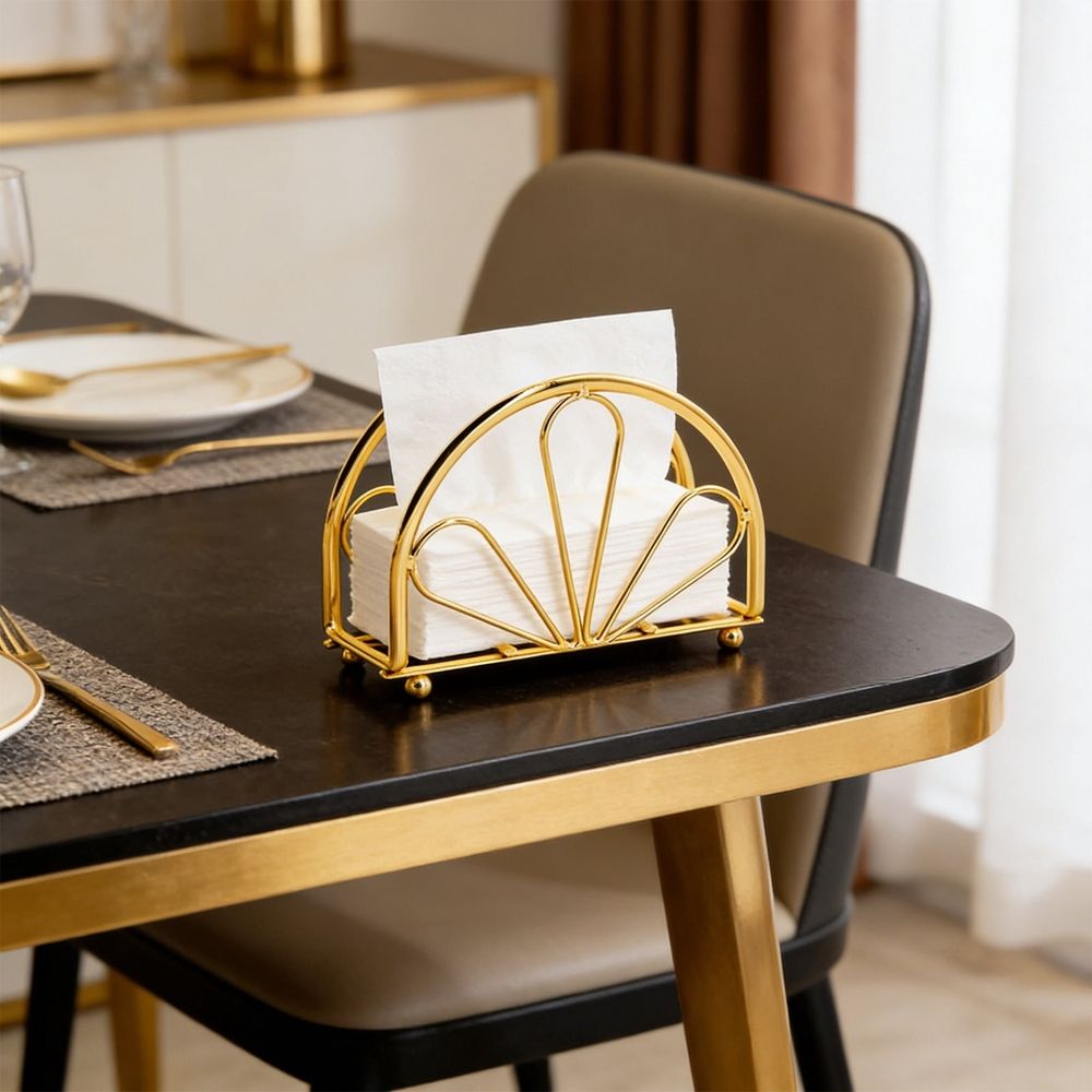 Glass Napkin Holder Half Round Semicircle Design, Luxury Clear Tissue Dispenser for Kitchen Dining Table Decor, 5.12x1.57x3.54in(SilverD)