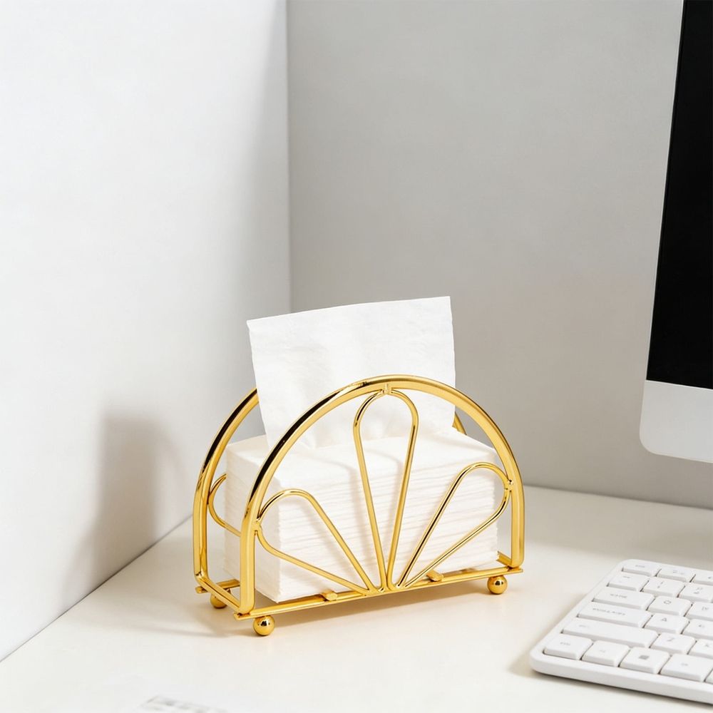 Glass Napkin Holder Half Round Semicircle Design, Luxury Clear Tissue Dispenser for Kitchen Dining Table Decor, 5.12x1.57x3.54in(SilverD)