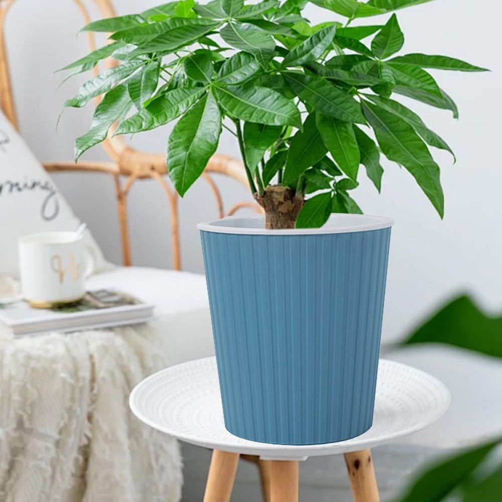 Self Watering Planter Pot, 6.49x 7.08 in Plastic Circular Flower Pot with Water Reservoir, Suitable for Home Gardening, Blue