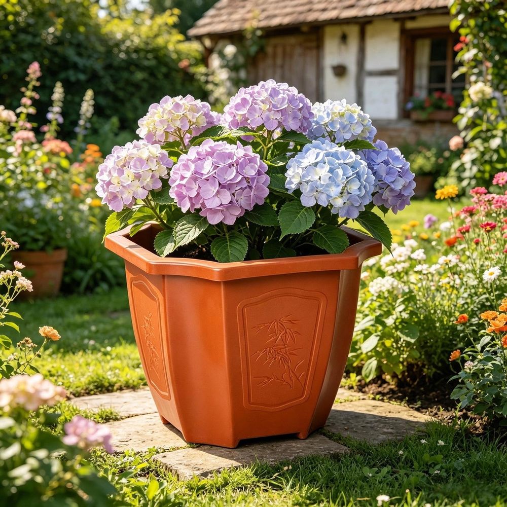 3 Pack Thickened Octagonal Flower Pots, Imitation Ceramic Plastic Planters, Decorative Plant Pots for Indoor Outdoor Garden Courtyard Home Decor