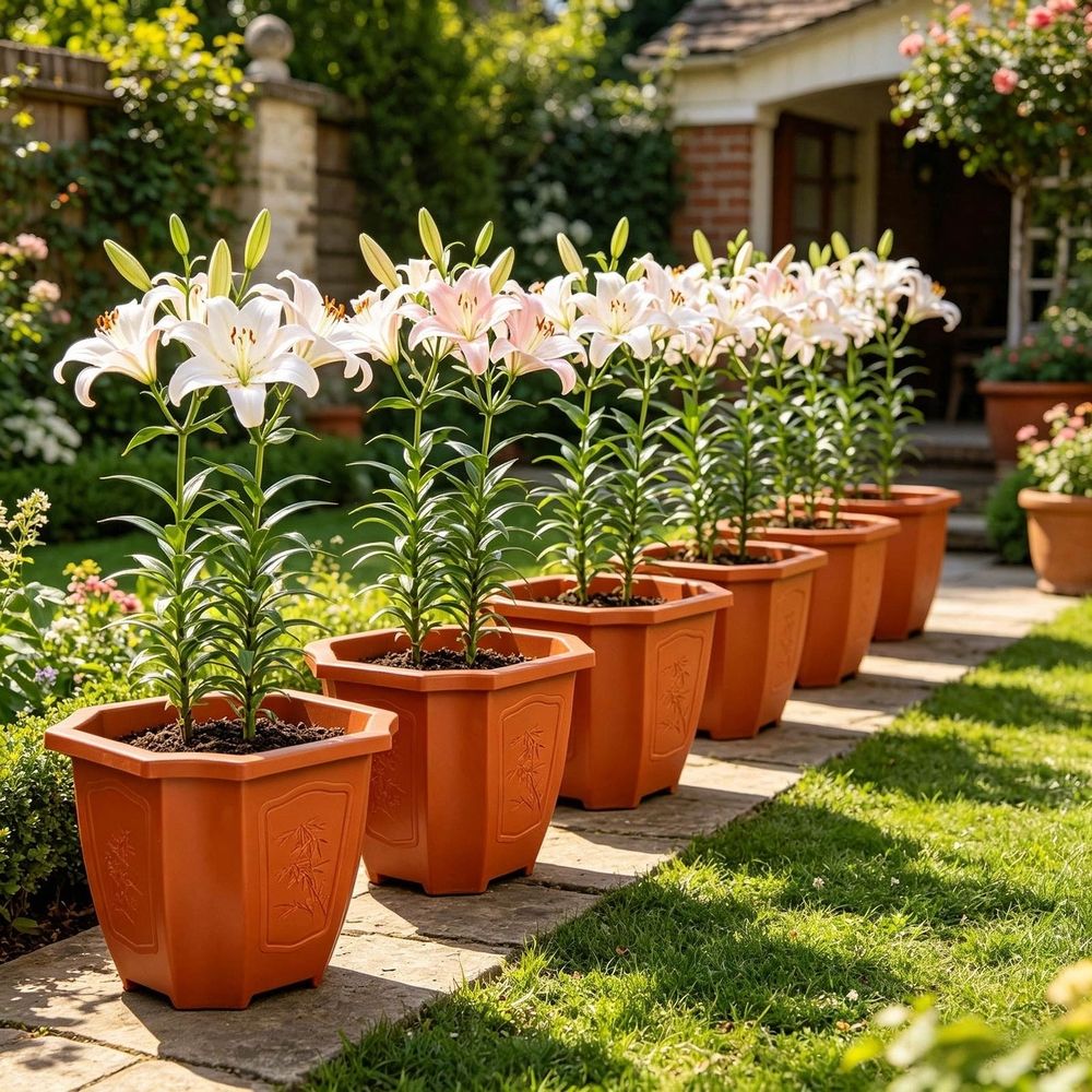 3 Pack Thickened Octagonal Flower Pots, Imitation Ceramic Plastic Planters, Decorative Plant Pots for Indoor Outdoor Garden Courtyard Home Decor