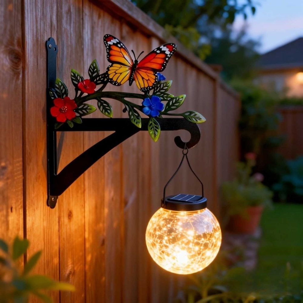 Plant Hangers Outdoor, Iron Garden Hook with Butterfly & Flower Design, Plant Hanger Bracket for Walls, Porches, Balconies, Rust-Proof & Waterproof