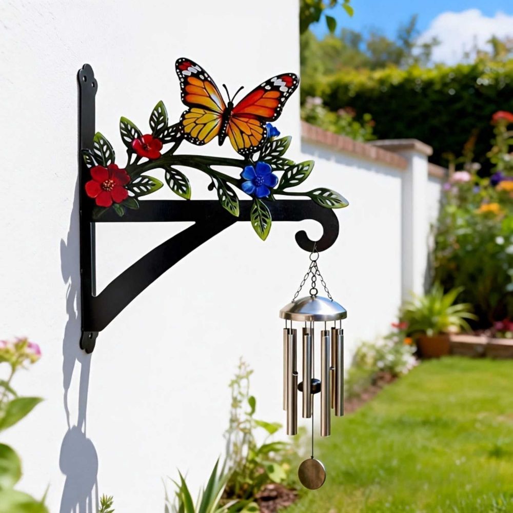 Plant Hangers Outdoor, Iron Garden Hook with Butterfly & Flower Design, Plant Hanger Bracket for Walls, Porches, Balconies, Rust-Proof & Waterproof