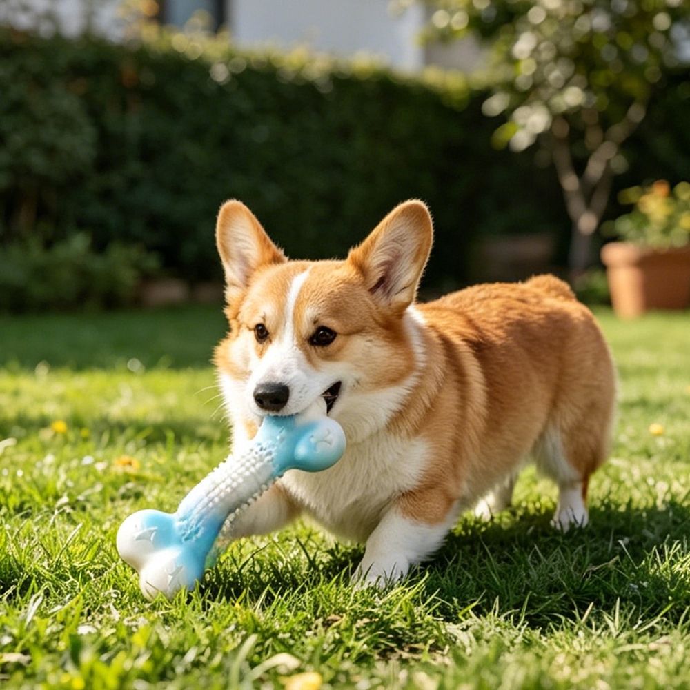 Bone Shaped Dog Chew Toy 7.87in, Textured Plastic Teeth Cleaning Pet Toy, Durable Teething Play Toy for Small Medium Dog Boredom Relief, Red