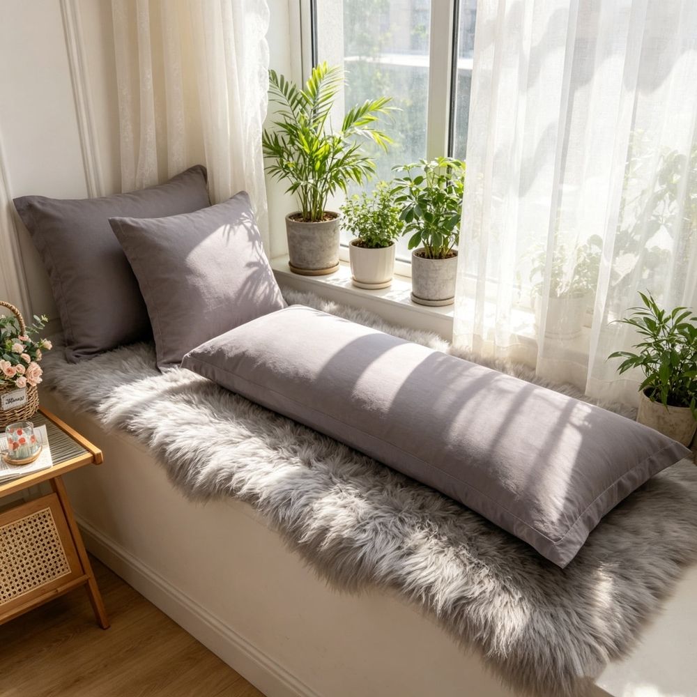 Cotton Linen Body Pillow Cover Soft Breathable Long Pillowcase with Zipper Closure Washable Wrinkle Resistant for Pregnancy Support Bedroom