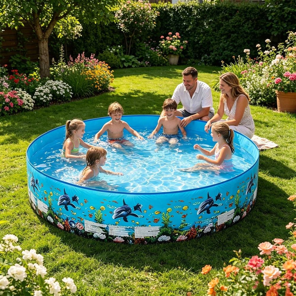 Kiddie Pool 60x10inch, Round No Inflatable Foldable Thick Pvc Water Tub, Ocean Print Portable Play Pool for Kids Pet Backyard Summer
