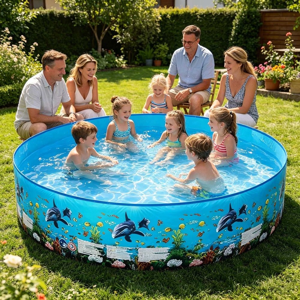 Kiddie Pool 60x10inch, Round No Inflatable Foldable Thick Pvc Water Tub, Ocean Print Portable Play Pool for Kids Pet Backyard Summer